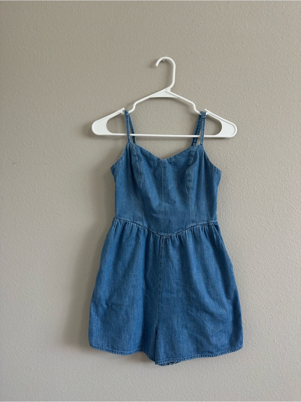 Old Navy Blue Denim Romper with Spaghetti Straps